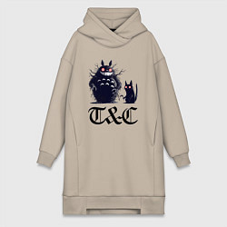 Женское худи-платье Totoro and black cat - anime, цвет: миндальный