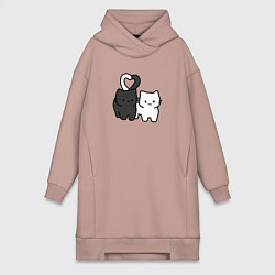 Женская толстовка-платье Влюбленные котики - черный и белый