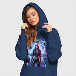 Женское худи-платье Cyber girl Barbie - neon glow, цвет: тёмно-синий — фото 2