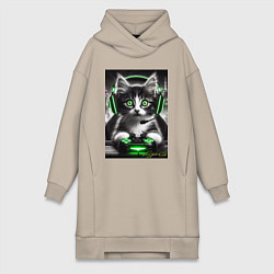 Женская толстовка-платье Котёнок командный геймер - киберспорт