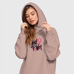 Женское худи-платье Girl power black and pink, цвет: пыльно-розовый — фото 2