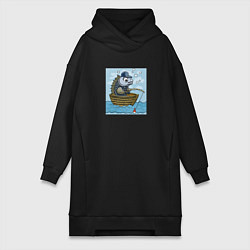 Женская толстовка-платье Рыба ловит рыбу в лодке