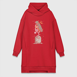 Женское худи-платье Скейтер на кладбище, цвет: красный