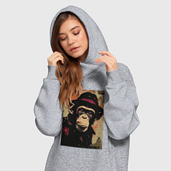 Женское худи-платье Обезьянка детектив в шляпе, цвет: меланж — фото 2