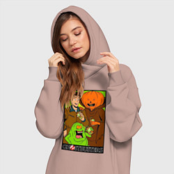 Женское худи-платье Ghostbuster - Peter Slimer Pumpkinhead, цвет: пыльно-розовый — фото 2