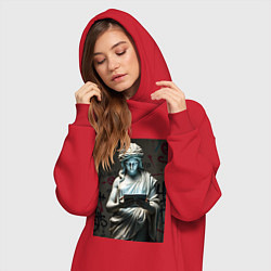 Женское худи-платье Античная статуя с планшетом, цвет: красный — фото 2