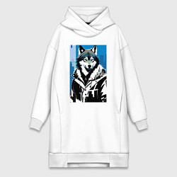 Женская толстовка-платье Волк в мегаполисе - нейроарт