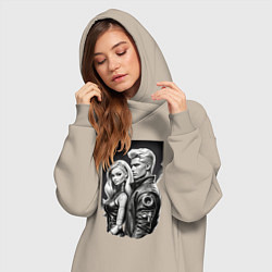 Женское худи-платье Барби и Кен - киберпанк эскиз, цвет: миндальный — фото 2