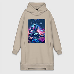 Женская толстовка-платье Cyber panther is esports player - neon glow