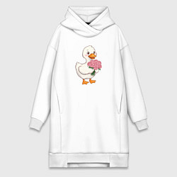 Женская толстовка-платье Милая уточка с букетом роз