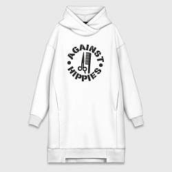 Женское худи-платье Я против хиппи, цвет: белый