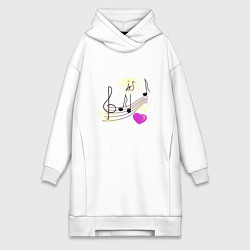 Женское худи-платье Музыка это моя любовь на светлом фоне, цвет: белый