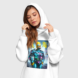 Женское худи-платье Homer Simpson - neon glow ai art, цвет: белый — фото 2