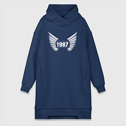 Женское худи-платье Белые крылья 1987, цвет: тёмно-синий