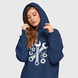 Женское худи-платье Рожковые ключи и шестеренки, цвет: тёмно-синий — фото 2