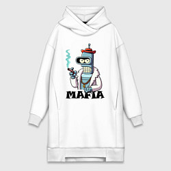Женское худи-платье Бендер в шубе с сигарой - мафия, цвет: белый