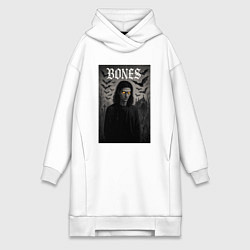Женское худи-платье Bones с желтыми горящими глазами, цвет: белый