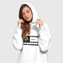 Женское худи-платье Россия - Родина богатырей орнамент черный в квадра, цвет: белый — фото 2