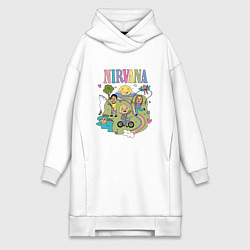 Женское худи-платье Нирвана, мультяшный стиль, цвет: белый