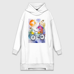 Женская толстовка-платье Утенок на велосипеде - акварель