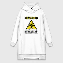Женское худи-платье Attention biohazard - danger, цвет: белый