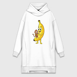 Женское худи-платье Банан с обезьянкой, цвет: белый