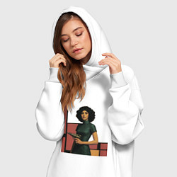 Женское худи-платье Ретрофутуризм девушка с бластером поп-арт 1970-е, цвет: белый — фото 2