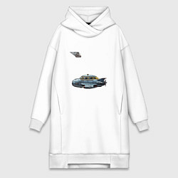 Женское худи-платье Летающее такси ретрофутуризм стримлайн, цвет: белый