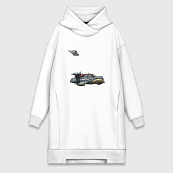 Женское худи-платье Такси летающее, ретрофутуризм, цвет: белый