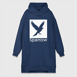 Женское худи-платье Летящий воробей, цвет: тёмно-синий