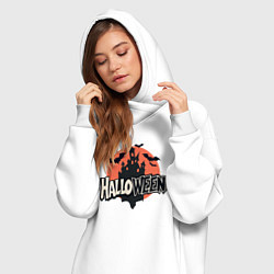 Женское худи-платье Логотип halloween с замком и летучими мышами, цвет: белый — фото 2