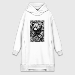 Женское худи-платье Атакующий мишка, цвет: белый