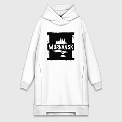 Женское худи-платье Мурманск в стрит-арт стиле, цвет: белый