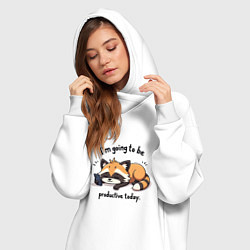 Женское худи-платье Продуктивный енот с телефоном, цвет: белый — фото 2