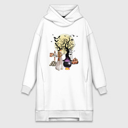 Женское худи-платье Полнолуние в Хэллуин, цвет: белый