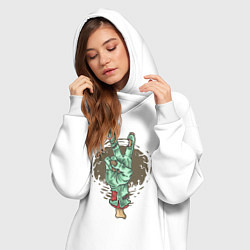 Женское худи-платье Рука зомби жест V, цвет: белый — фото 2