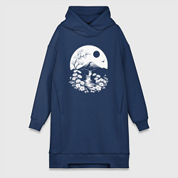 Женское худи-платье Лунная гармония Фудзи, цвет: тёмно-синий