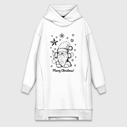 Женское худи-платье Новый год - гном, цвет: белый