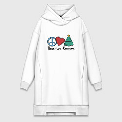 Женская толстовка-платье Мир, любовь, Рождество