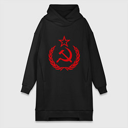 Женское худи-платье СССР герб, цвет: черный