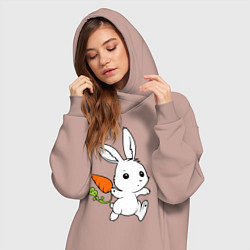 Женское худи-платье Зайка с морковкой, цвет: пыльно-розовый — фото 2