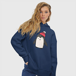Толстовка оверсайз женская Зимний пингвин-мальчик, цвет: тёмно-синий — фото 2