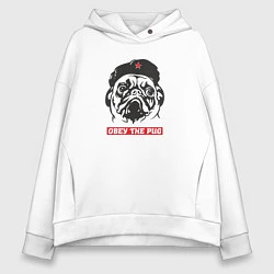 Толстовка оверсайз женская Obey the pug, цвет: белый