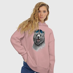 Толстовка оверсайз женская Медведь в очках, цвет: пыльно-розовый — фото 2