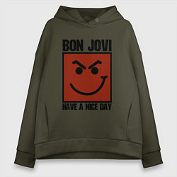 Толстовка оверсайз женская Bon Jovi: Have a nice day, цвет: хаки