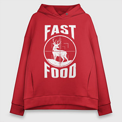 Толстовка оверсайз женская FAST FOOD олень в прицеле, цвет: красный