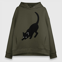 Толстовка оверсайз женская ЧернаяБелая кошечка, цвет: хаки