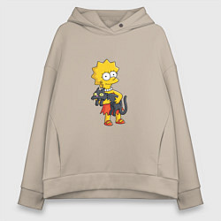 Толстовка оверсайз женская Лиза Симпсон и кот, цвет: миндальный