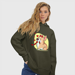 Толстовка оверсайз женская Влюбленная собачка, цвет: хаки — фото 2