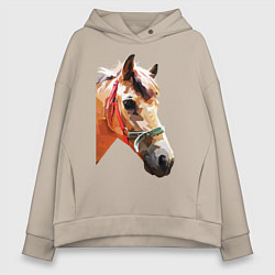 Толстовка оверсайз женская Лошадь, цвет: миндальный